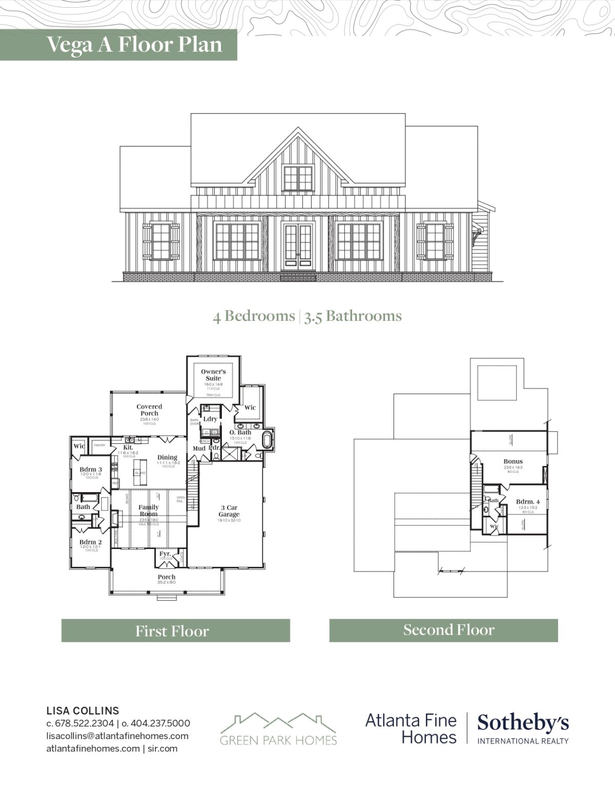 Vega - 1.5 Story House Plans in GA