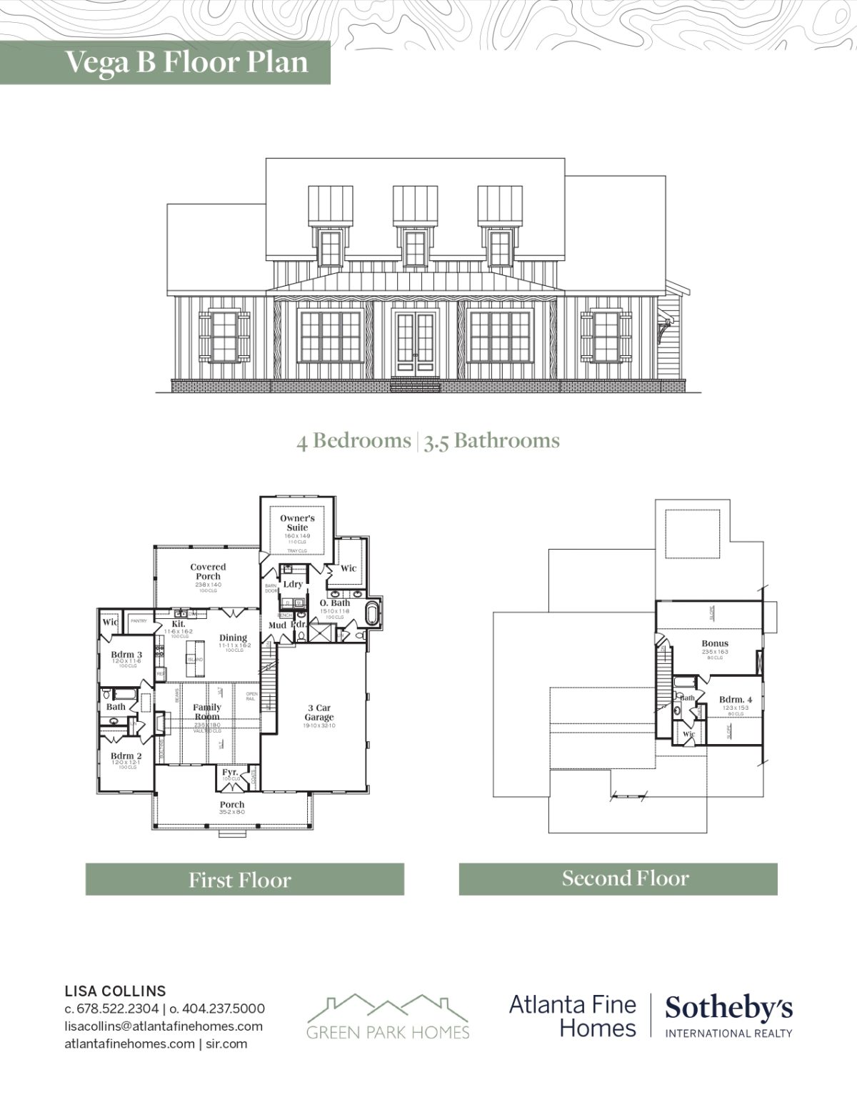 Vega - 1.5 Story House Plans in GA
